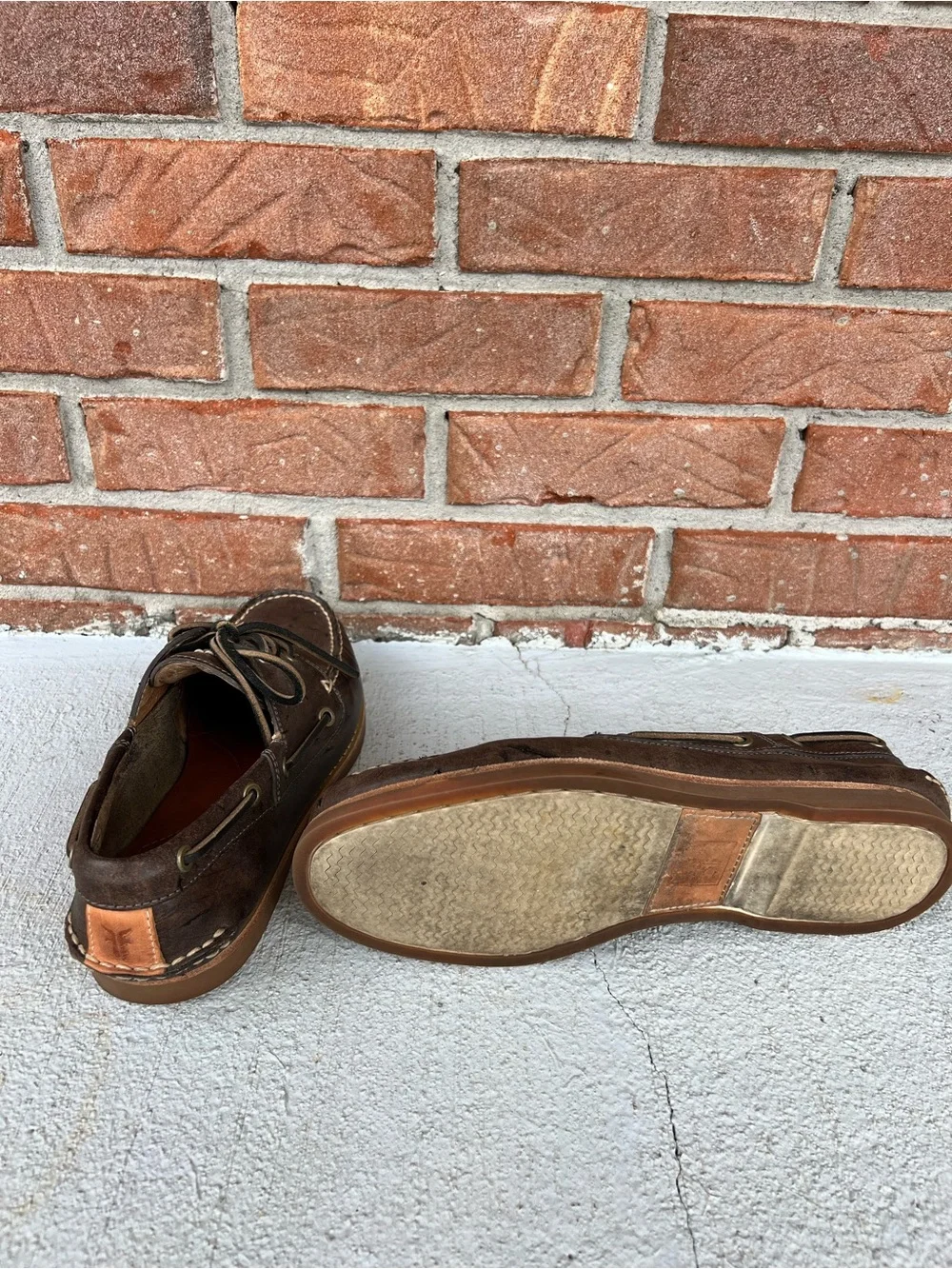 Frye Men's Dark Brown Leather Boat Shoes with Contrast Stitching
